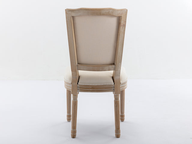 French Style Solid Wood Frame Antique Painting Linen Fabric Square Rattan Back Dining Chair,Set of 2,Cream