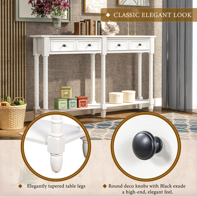 TREXM Console Table Sofa Table Easy Assembly with Two Storage Drawers and Bottom Shelf for Living Room, Entryway (Ivory White)