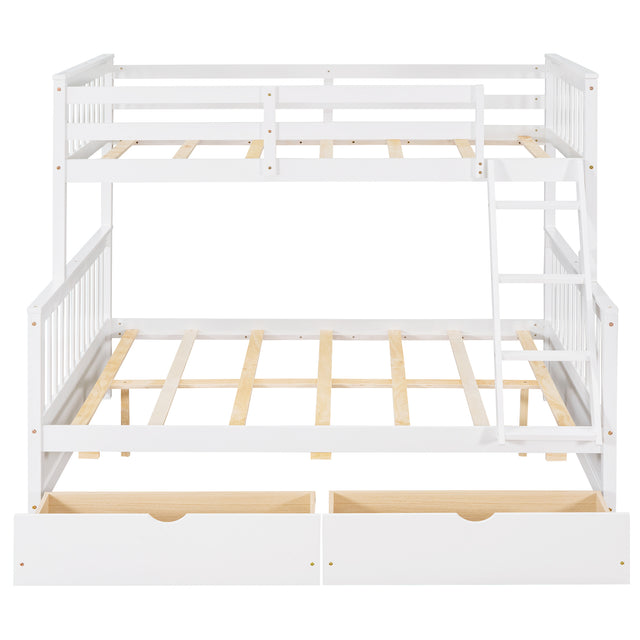 Twin-Over-Full Bunk Bed with Ladders and Two Storage Drawers (White) ( old sku:LT000165AAK)
