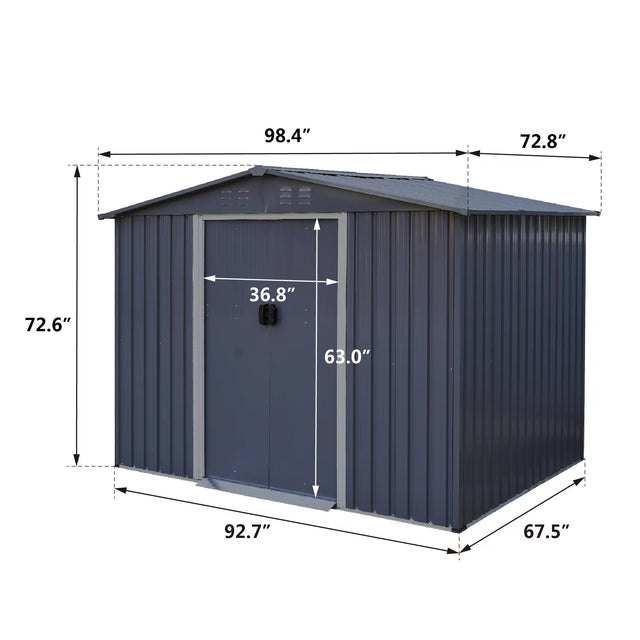 Outdoor Storage Shed 8 x 6 FT Large Metal Tool Sheds, Heavy Duty Storage House with Sliding Doors with Air Vent for Backyard Patio Lawn to Store Bikes, Tools, Lawnmowers Dark Grey