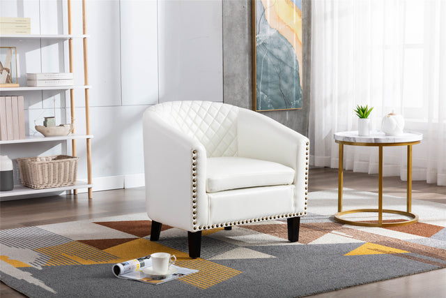 COOLMORE accent Barrel chair living room chair with nailheads and solid wood legs white pu leather