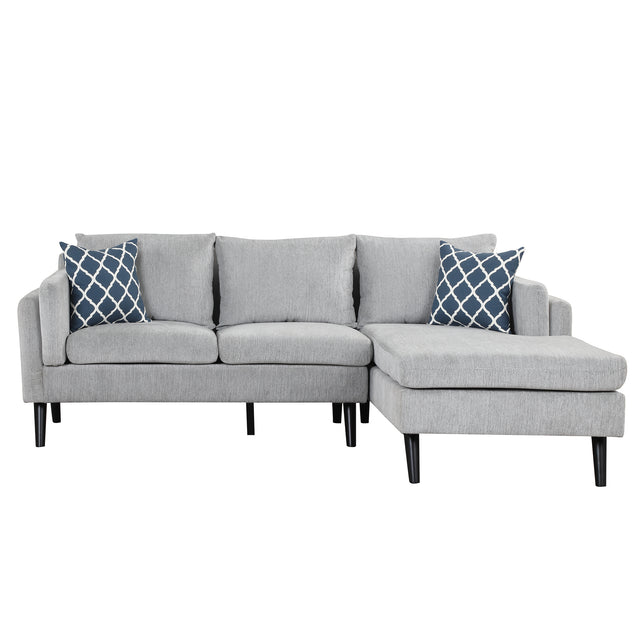84.65" Modern Upholstered L-Shape Sofa Couch with Chaise and 2 Pillows,3-Seater Couch with rubber wood legs for Living Room,Apartment,Small Space,Light Gray