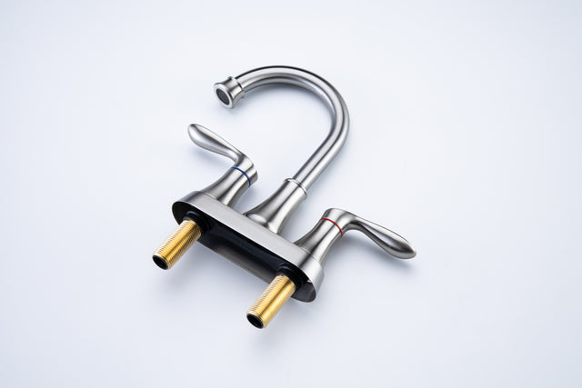 2-Handle Lavatory Faucet Brushed Nickel Bathroom Sink Faucet with Metal Pop-up Drain and Faucet Supply Lines