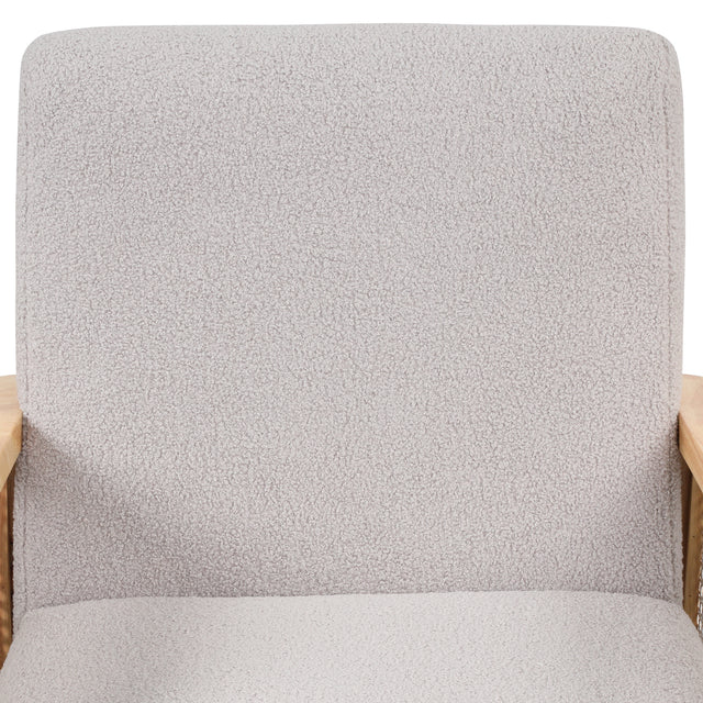 【EAT 3.10】Mid-Century Armchair Rattan Mesh Upholstered Accent Chair,Teddy Short Plush Particle Velvet Armchair for Living Room,Bedroom, Office, Studio,Grey