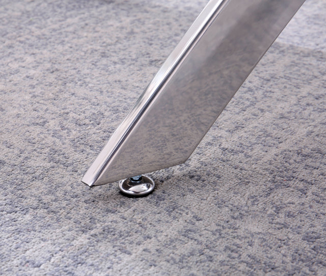 Modern Tempered Glass Top Dining Table, Silver Mirrored Finish