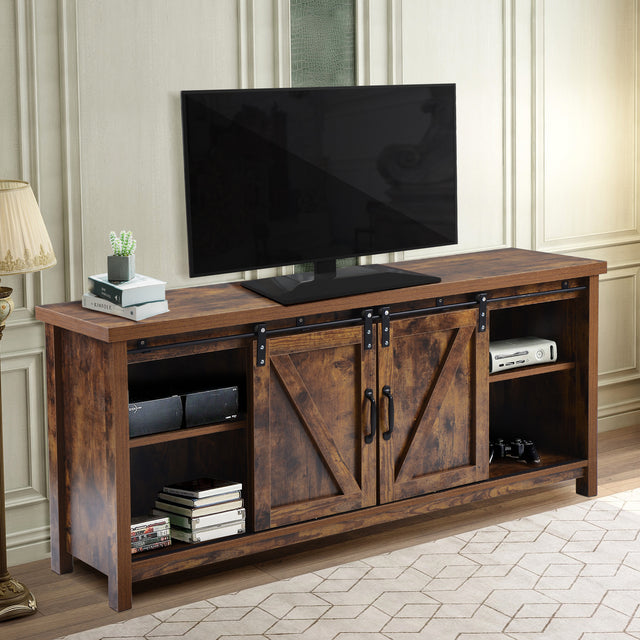 TV Stand,Barn door modern &farmhousewood entertainment center, Console for Media,removable door panel & living room with for tvs up to 60'',BARNWOOD/BLACK