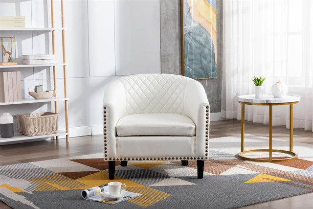COOLMORE accent Barrel chair living room chair with nailheads and solid wood legs white pu leather