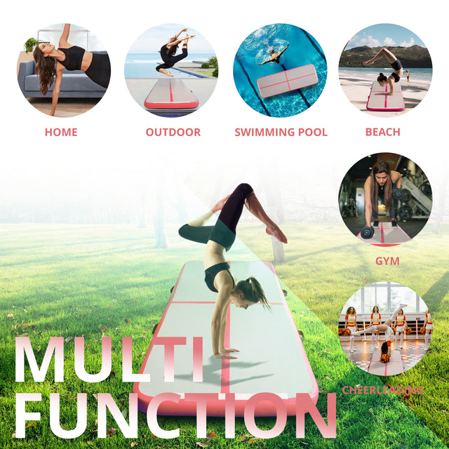 inQracer Gymnastics Mat Air Mats 10ft, Inflatable Tumbling Mat Tumble Track Air Floor with Electric Air Pump for Kids Home Use/Cheerleading/Gym/Outdoor/Yoga/Water Use, Pink