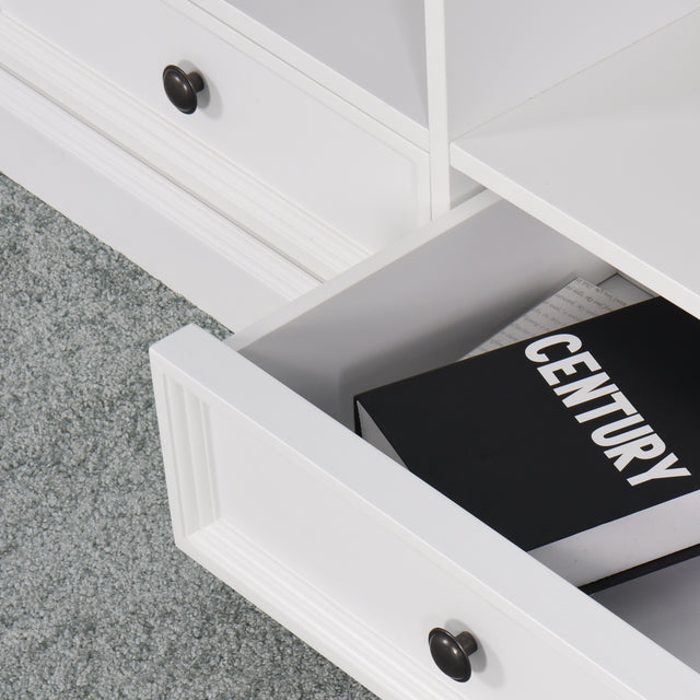 Living Room Wooden White TV Cabinet with 2 Drawers