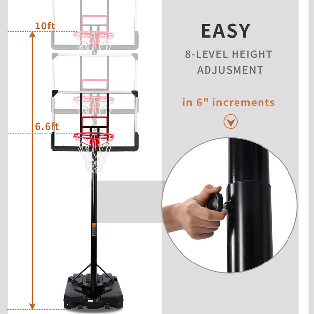 Portable Basketball Hoop & Goal, Outdoor Basketball System with 6.6-10ft Height Adjustment for Youth, Adults