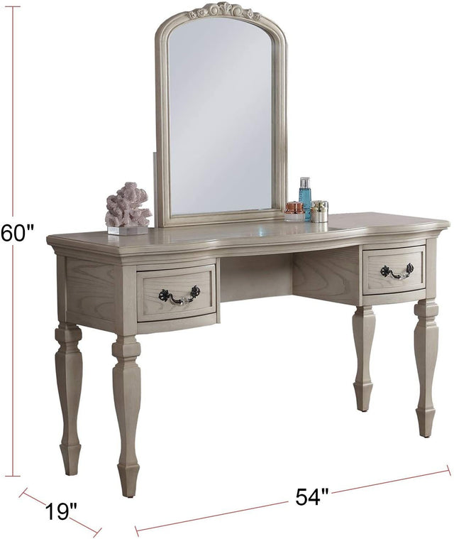 Bedroom Classic Vanity Set Wooden Carved Mirror Stool Drawers Antique White
