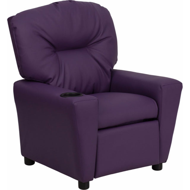 Contemporary Purple Vinyl Kids Recliner with Cup Holder