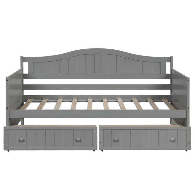 Twin Wooden Daybed with 2 drawers, Sofa Bed for Bedroom Living Room,No Box Spring Needed,Gray