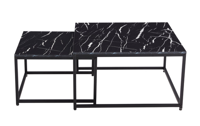 Modern Nesting Coffee Tables Set, Marble Black, 2pc, 31.5''L 31.5''W 17.72''H