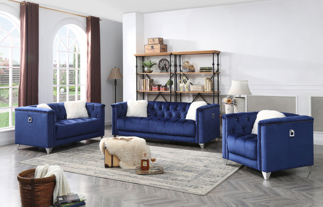 Russell Tufted Upholstery 2 Pc Living Room Set Finished in Velvet Fabric in Blue