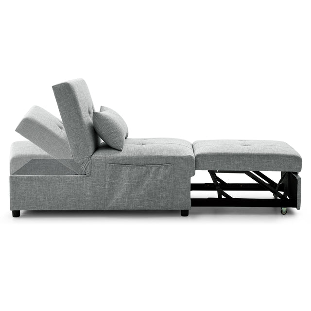 Folding Ottoman Sleeper Sofa Bed, 4 in 1 Function, Work as Ottoman, Chair ,Sofa Bed and Chaise Lounge for Small Space Living, Grey (44” x 26” x 33”H)