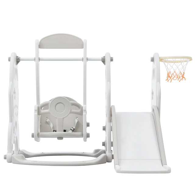 Toddler Slide and Swing Set 3 in 1, Kids Playground Climber Swing Playset with Basketball Hoops Freestanding Combination Indoor & Outdoor