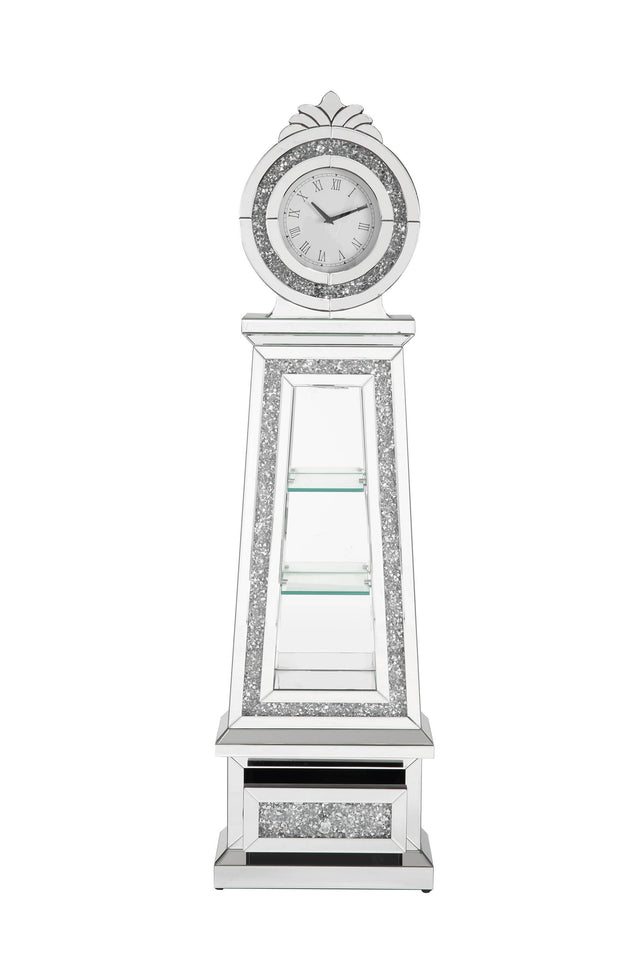 ACME Noralie GRANDFATHER CLOCK W/LED Mirrored & Faux Diamonds AC00349