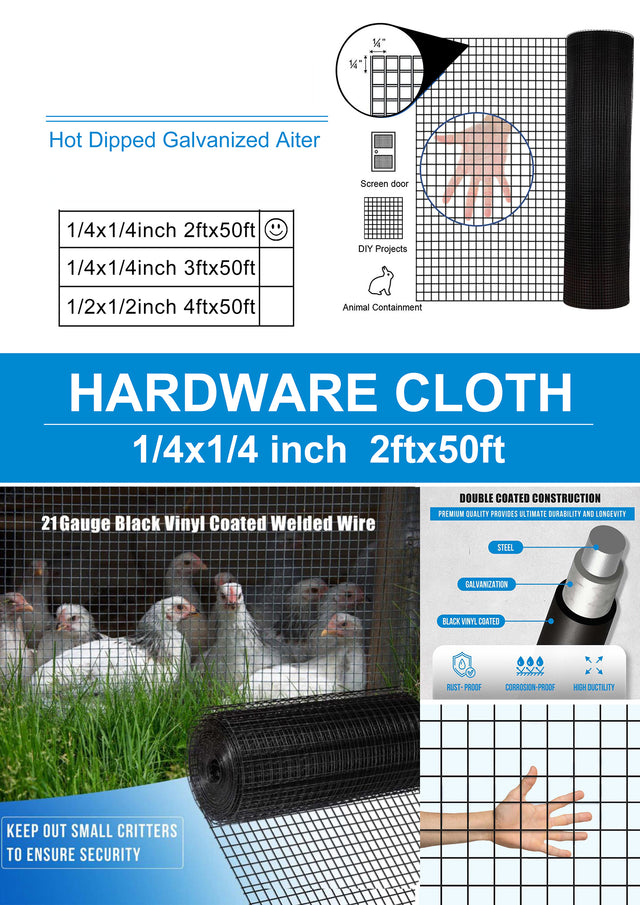 24 inch×50 ft Black Vinyl Coated Hardware Cloth, 21 Gauge 1/4 inch Black PVC Hardware Cloth, Black Welded Wire Fence Supports Poultry-Netting Cage-Home Improvement and Chicken Coop