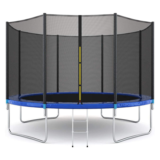 12FT Round Trampoline with Safety Enclosure Net & Ladder, Spring Cover Padding,