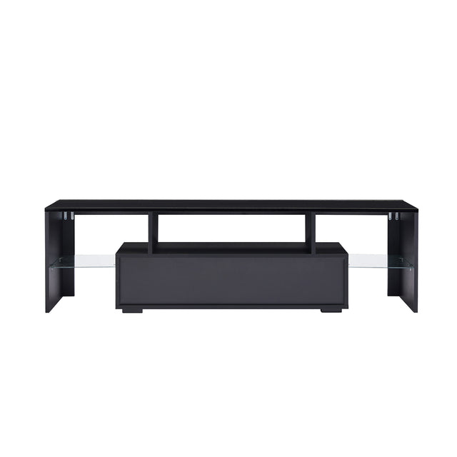 20 minutes quick assemble,Black morden TV Stand with LED Lights,high glossy front TV Cabinet,can be assembled in Lounge Room, Living Room or Bedroom,color:black