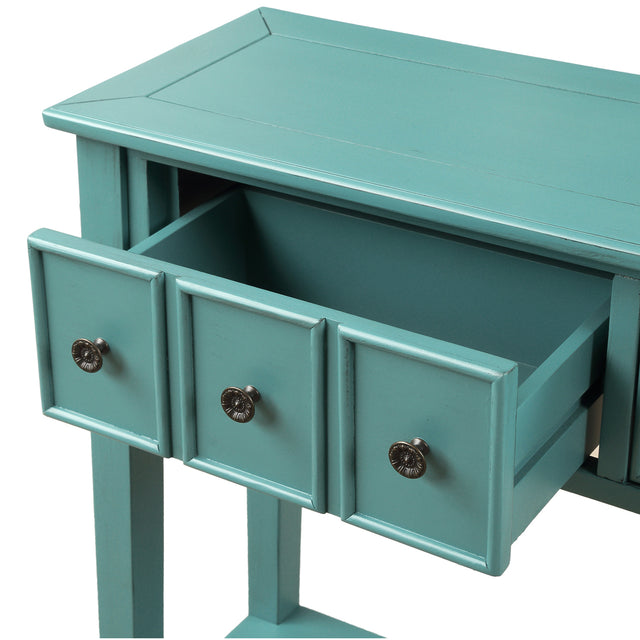 TREXM Rustic Entryway Console Table, 60" Long Sofa Table with two Different Size Drawers and Bottom Shelf for Storage (Blue)