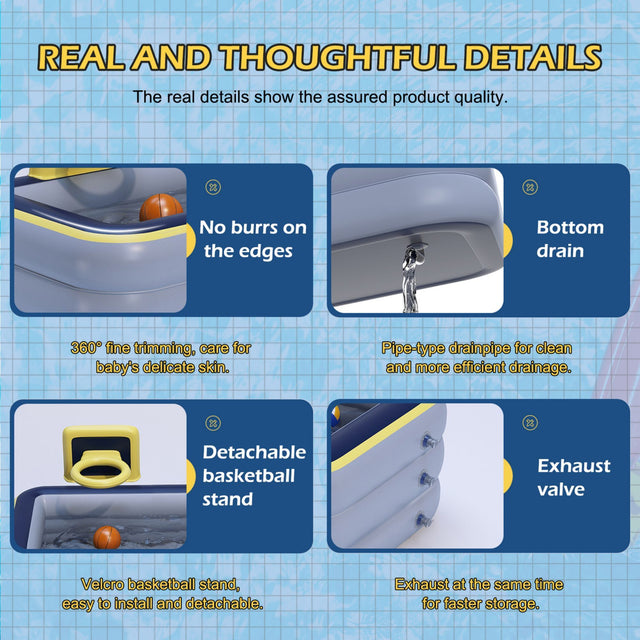 Toy inflatable swimming pool with basketball rack, thickened family inflatable swimming pool suitable for outdoor, garden, backyard, summer