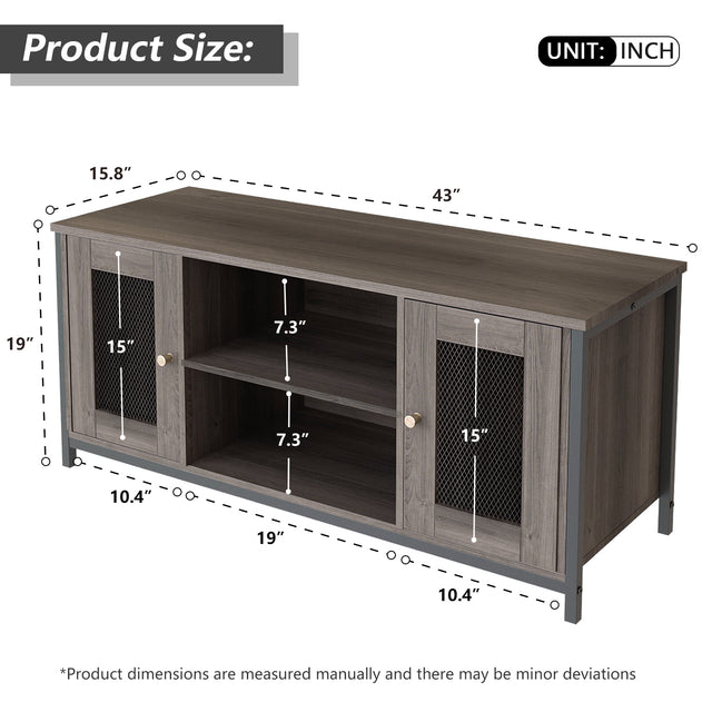 TV Stand for 45 Inches TV, Industrial TV Stand with Storage Shelf, Cable Management, Cabinets, Entertainment Center for Home, Living Room, Office