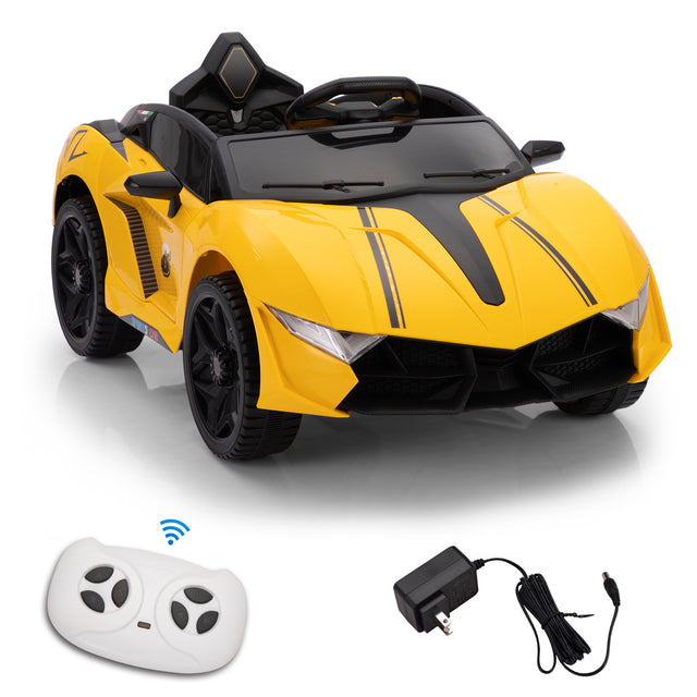 Kids Ride on Car, 12V Battery Powered Sports Vehicle with 2.4G RC, Music, LED Lights, Toddler Electric Car for Indoor Outdoor Play, 3-6 Years Old, Yellow