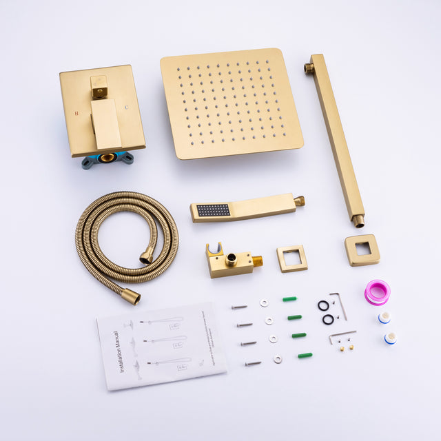 Rainfall 10 inch Shower System Bathroom Luxury Rain Mixer Silver Shower Combo Set Wall Mounted Shower Head Systems with High Pressure Head Hand Held Square Shower Head Polished Chrome Rough-in Valve