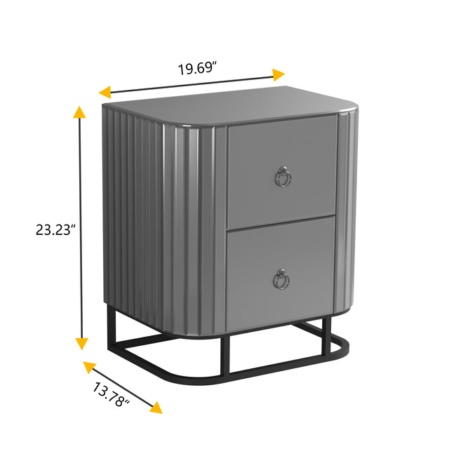 Mirrored Nightstand, Mirrored Bedside Table, Grey End Table for Bedroom, Living Room (Black Iron Frame)