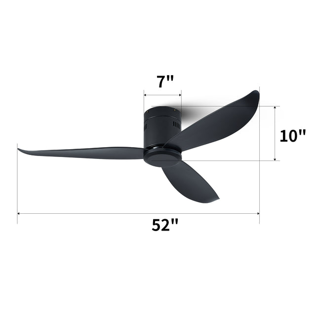52" Low Profile Ceiling Fan No Light, Black Flush Mount Ceiling Fans without Lights (Not allowed to sell on Amazon)