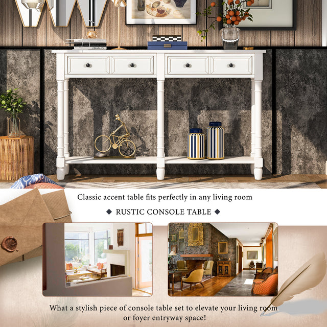 TREXM Console Table Sofa Table Easy Assembly with Two Storage Drawers and Bottom Shelf for Living Room, Entryway (Ivory White)