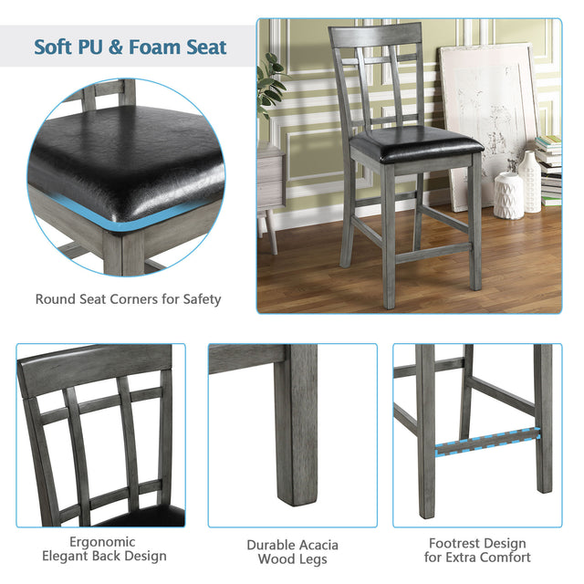 TOPMAX Brand 5 Piece Vintage Rectangular Counter Height Bar Table with 4 chairs, Wood Dining Table and Chair Set for Dining Room, Pub and Bistro, Antique Graywash