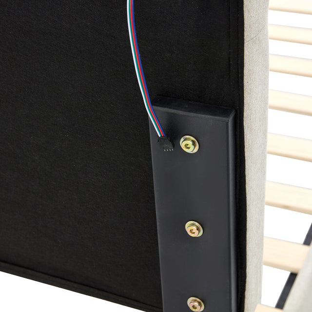 King Size Bed Frame, Modern Upholstered Platform Bed Frame with LED Lights and Height Adjustable Headboard, No Box Spring Needed/Easy Assembly/Pack in 1-Box/Noise-Free (Off white, King)