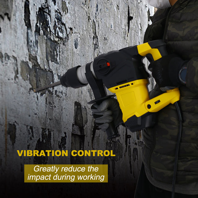 Professioinal Quality 1-1/4” SDS-Plus Heavy Duty Rotary Hammer Drill 13 Amp - Vibration Control, 3 Functions