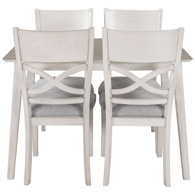 TOPMAX Farmhouse Rustic Wood 5-Piece Kitchen Dining Table Set with 4 Upholstered Padded Chairs, Light Grey+White