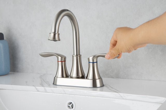 2-Handle Lavatory Faucet Brushed Nickel Bathroom Sink Faucet with Metal Pop-up Drain and Faucet Supply Lines