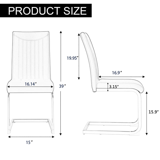 Modern Dining Plating leg Dining chair Chair, PU Leather High Back Cushion Side Chair with Vertical stripe backrest pattern for Dining Room Kitchen Vanity Patio Office Chair (Set of 2) (Black+PU)