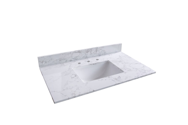 Montary 37inch bathroom vanity top stone carrara white new style tops with rectangle undermount ceramic sink and back splash with 3 faucet hole for bathrom cabinet