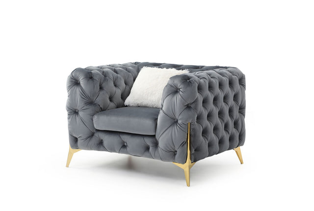 Moderno Tufted Chair Finished in Velvet Fabric in Gray