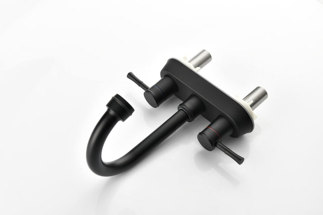4 Inch 2 Handle Centerset Matte Black Lead-Free Bathroom Faucet, with Copper Pop Up Drain and 2 Water Supply Lines