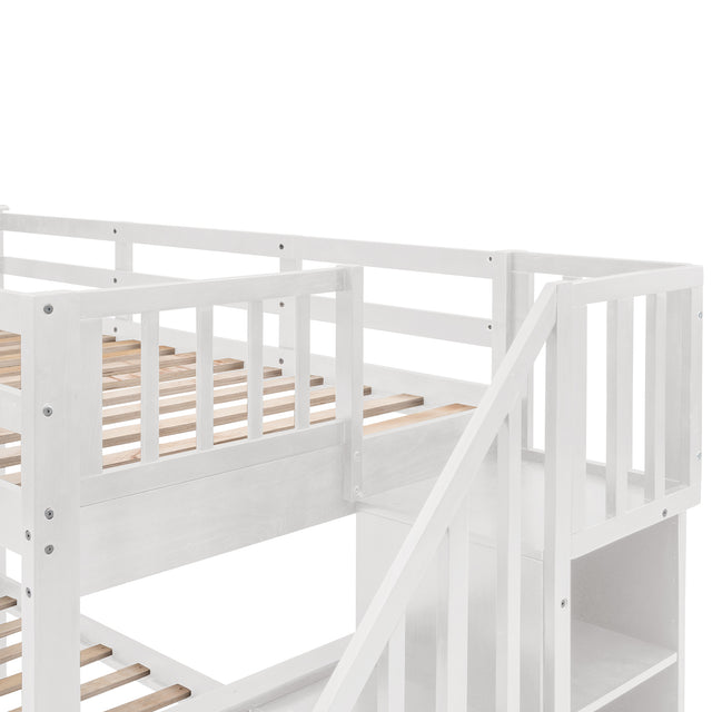 Stairway Twin-Over-Full Bunk Bed with Drawer, Storage and Guard Rail for Bedroom, Dorm, for Adults, White color(OLD SKU :LP000219AAK)