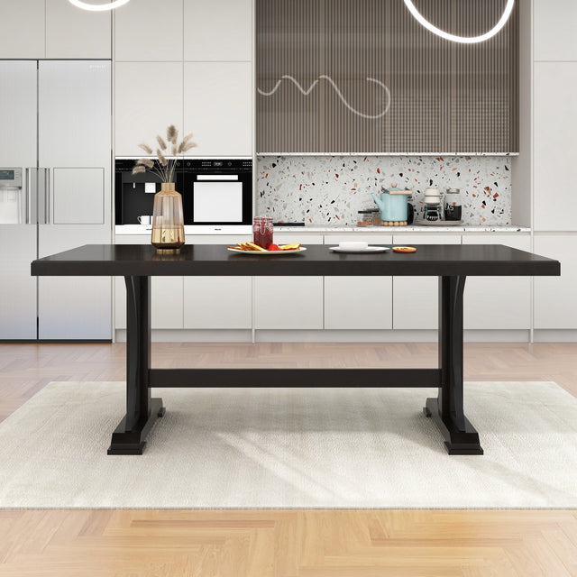 TREXM Retro Style Dining Table 78” Wood Rectangular Table, Seats up to 8 (Espresso)