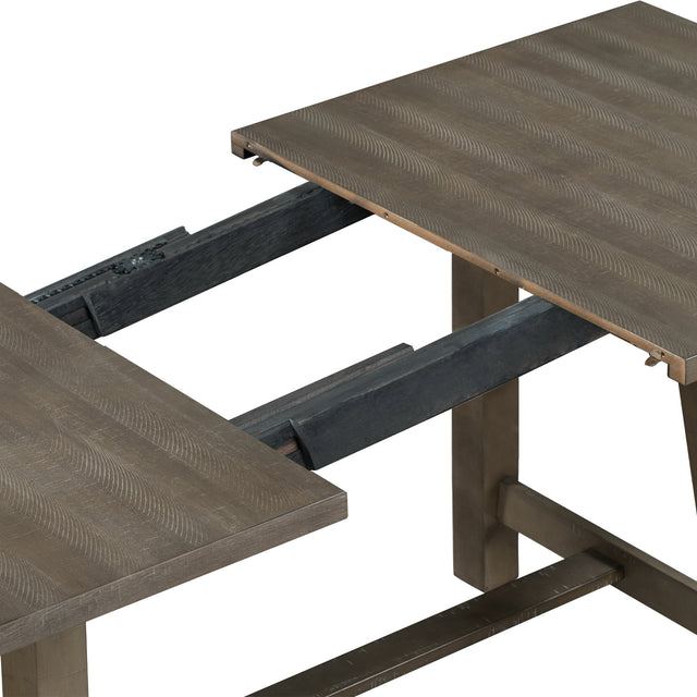 TREXM Retro Style Rectangular Dining Table Wood Extendable Dining Table with 18" Leaf, Seats up to 8 (Gray)