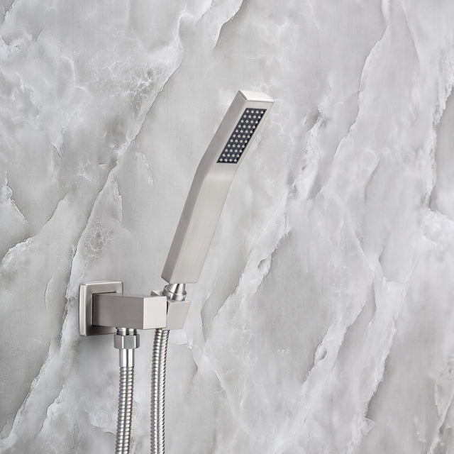 Rainfall 10 inch Shower System Bathroom Luxury Rain Mixer Silver Shower Combo Set Wall Mounted Shower Head Systems with High Pressure Head Hand Held Square Shower Head Polished Chrome Rough-in Valve