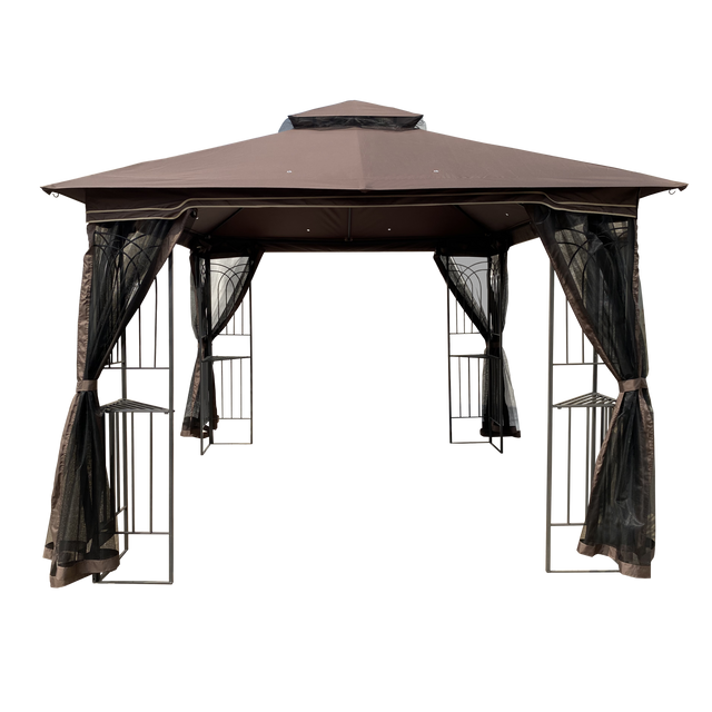 10x10 Outdoor Patio Gazebo Canopy Tent With Ventilated Double Roof And Mosquito net(Detachable Mesh Screen On All Sides),Suitable for Lawn, Garden, Backyard and Deck,Brown Top