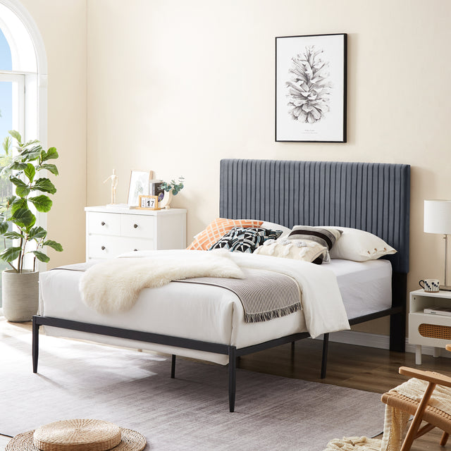 B110 Queen bed Beautiful line stripe cushion headboard Strong iron frame with high temperature paint