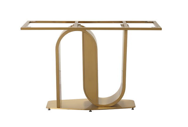 71" Contemporary Dining Table in Gold with Sintered Stone Top and U shape Pedestal Base in Gold finish with 6 pcs Chairs .