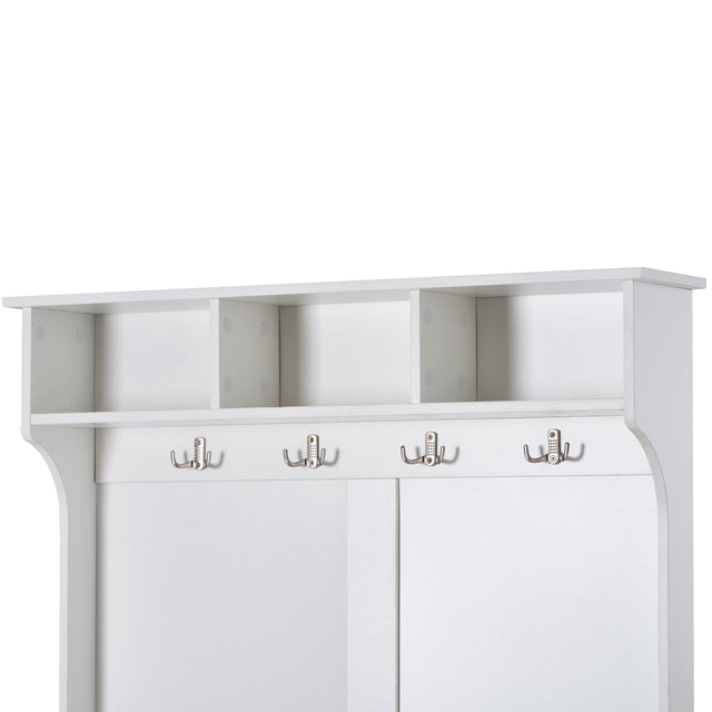 ON-TREND Hall Tree with 4 Hooks and Hinged Lid, Coat Hanger, Entryway Bench, Storage Bench, 3-in-1 Design, for Entrance, Hallway (White)